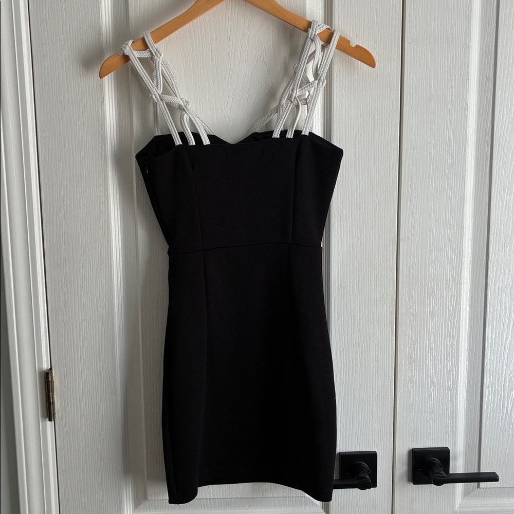 Black Mini Rope Shoulder Dress - Picture 2 of 5
